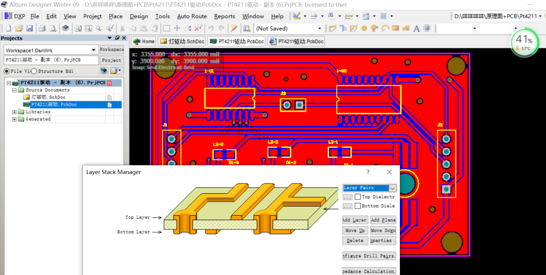 PT4211-30V350mA高亮度LED恒流驱动器 ALTIUM AD设计硬件原理图+PCB文件