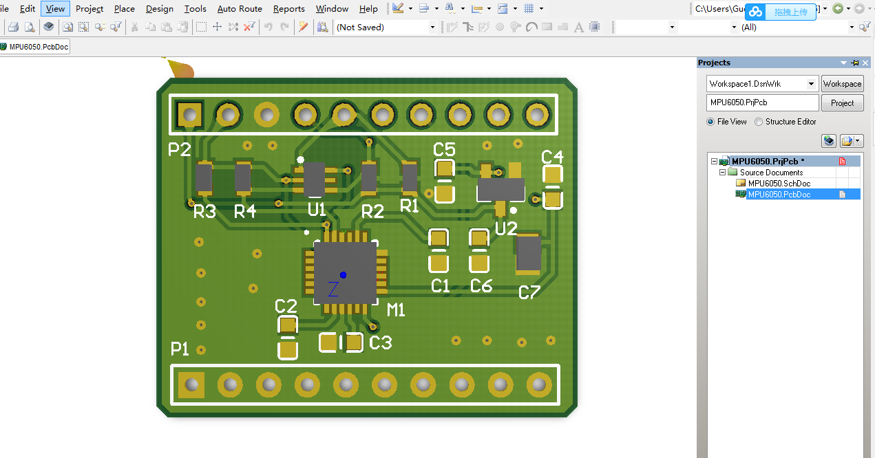 陀螺仪传感器MPU6050模块AD版原理图+PCB[2层]文件