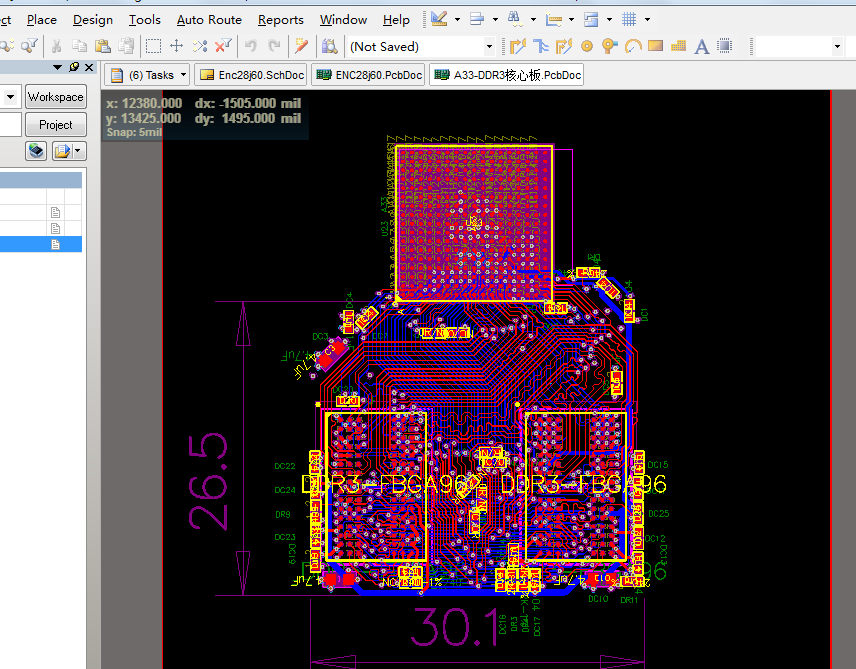 Altium AD设计 全志A33原厂核心板PCB  2片DDR3 4层设计