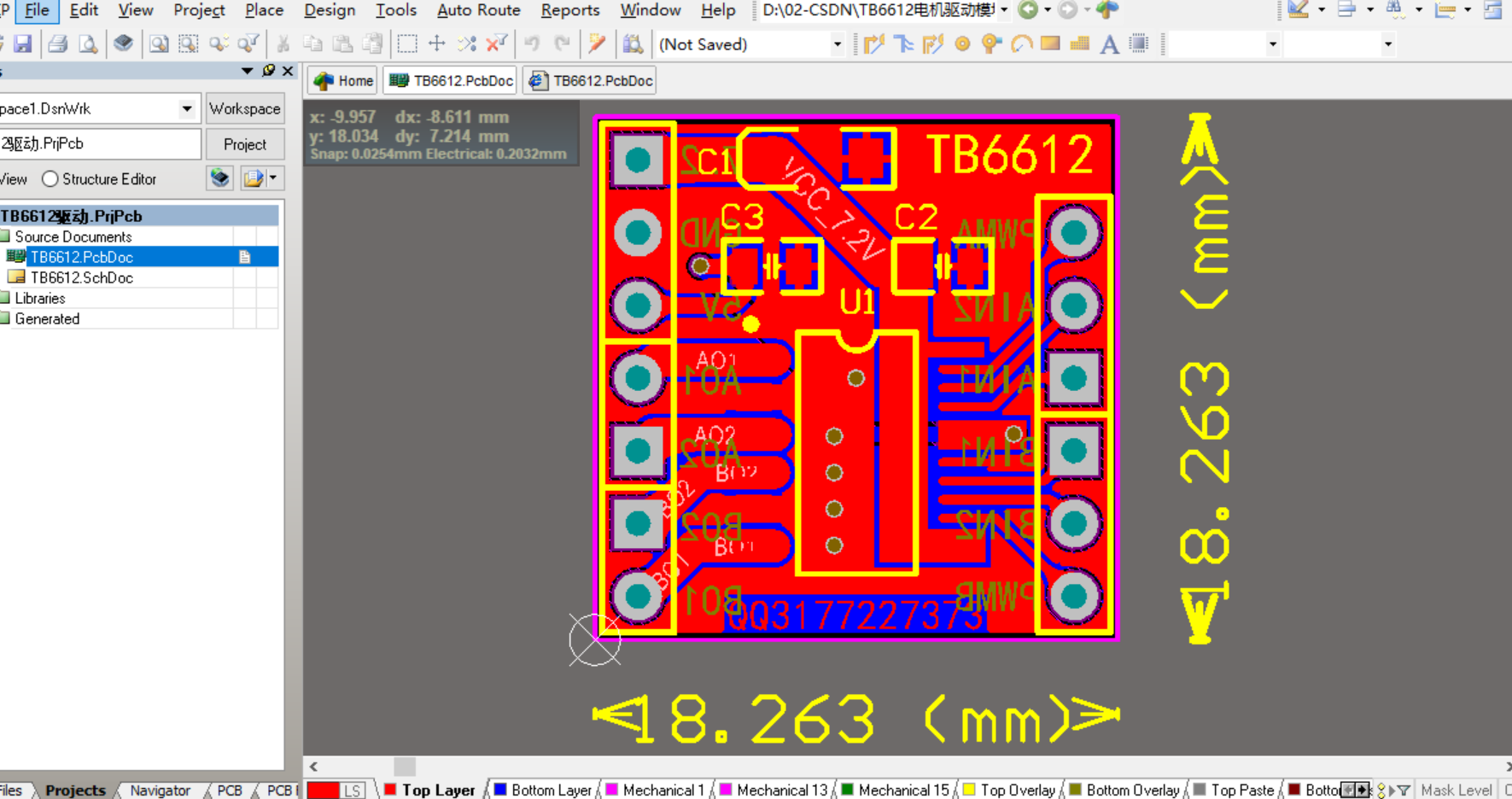 TB6612电机驱动模块TB6612模块ALTIUM设计硬件原理图+PCB+封装库文件