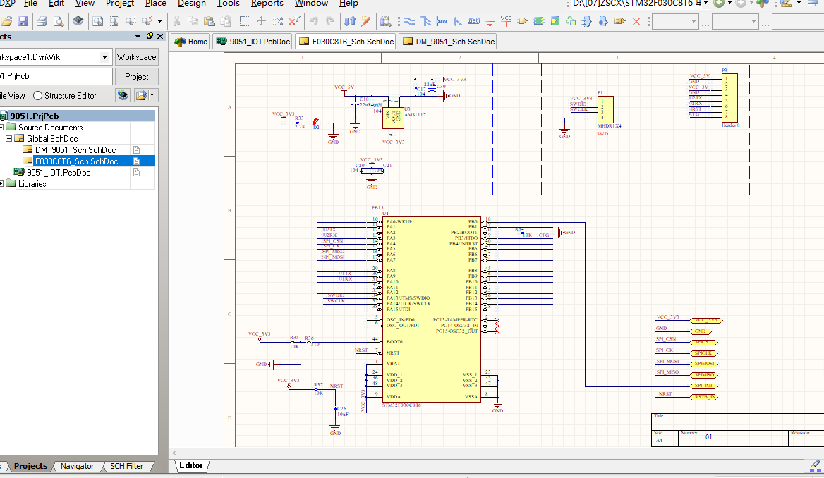 STM32F030C8T6 单片机+DM9051以太网RJ45模块ALTIUM设计硬件原理图+PCB