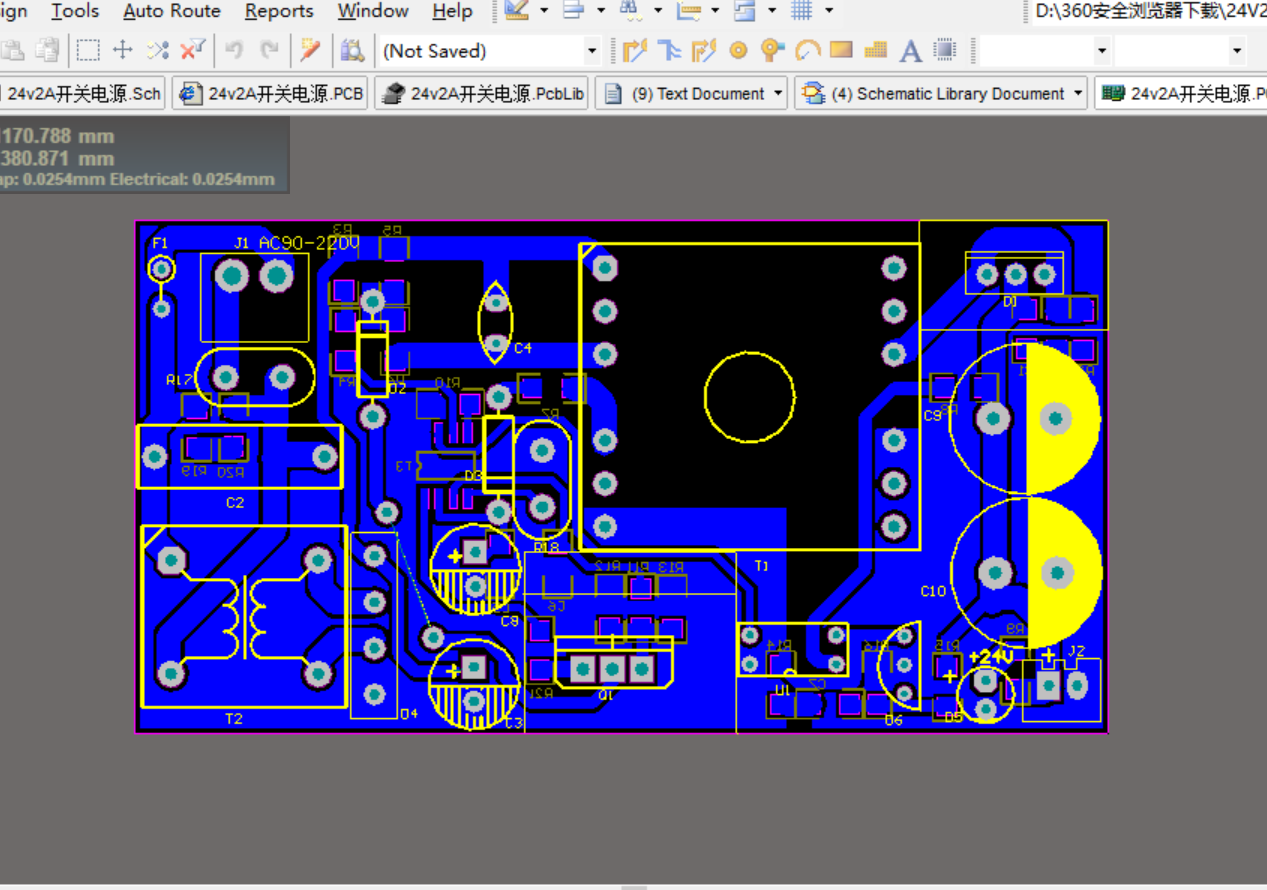 AC220V输入24V2A输出开关电源ALTIUM设计原理图+PCB+AD封装库文件