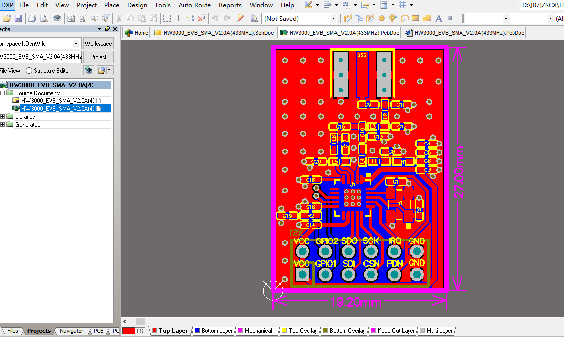 HW3000  433MHz无线模块ALTIUM设计硬件原理图+PCB+封装库文件