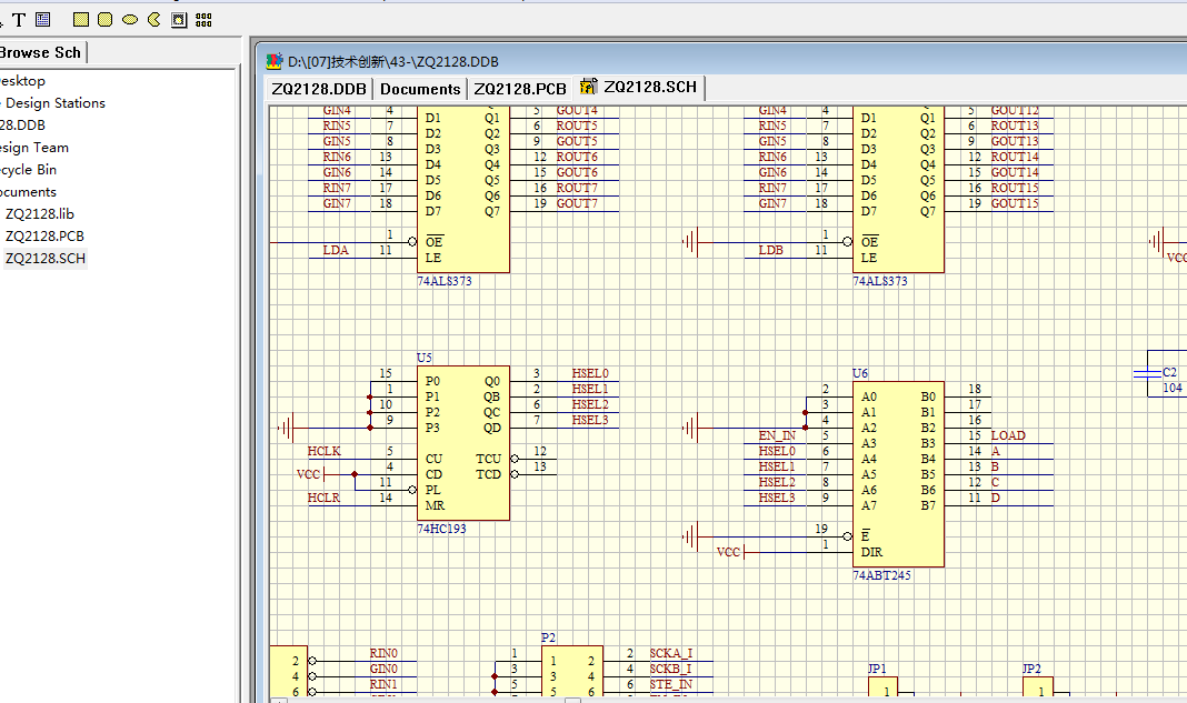 74LS373 HUB接口板 PROTEL 99SE 原理图+PCB+封装库文件