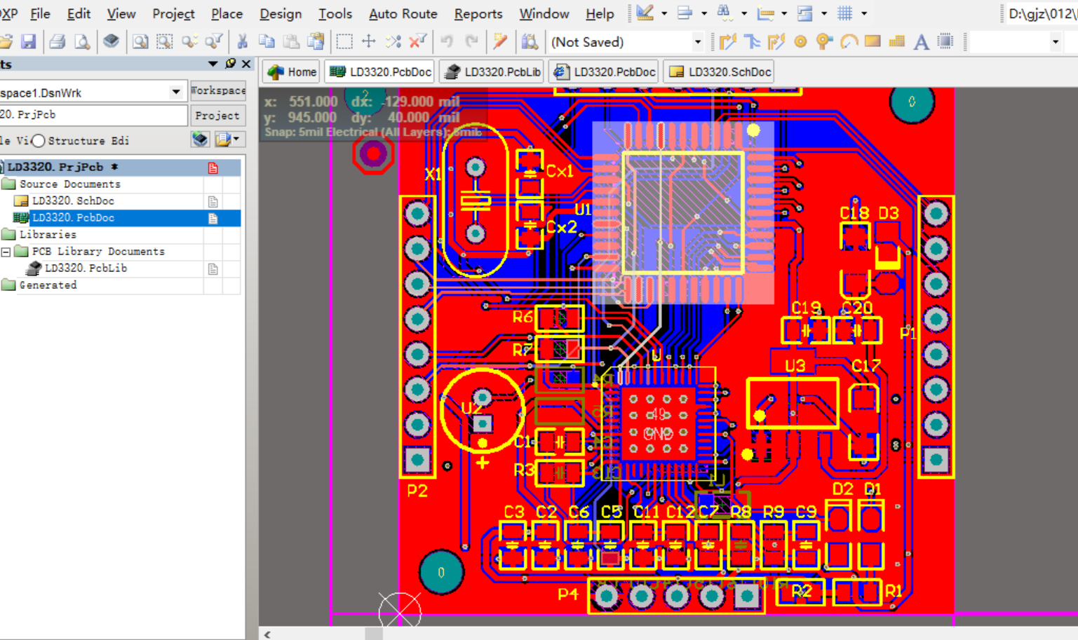 STC11L08XE单片机+LD3320音频控制板AD设计原理图+PCB+封装库文件