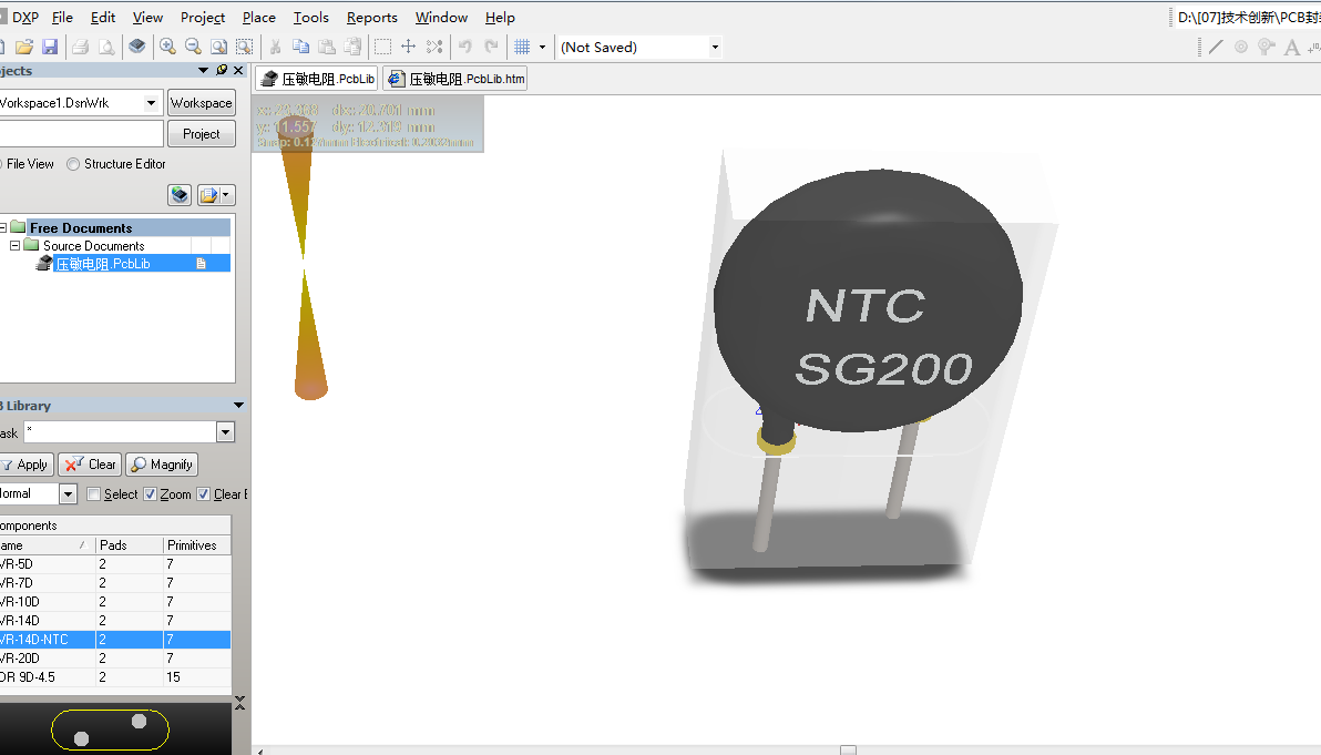 压敏电阻 Altium封装 AD封装库 2D+3D PCB封装库-1MB