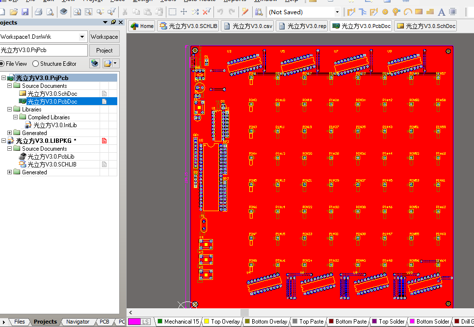 STC89C52RC+74HC573 +ULN2803A设计LED光立方ALTIUM硬件原理图pcb