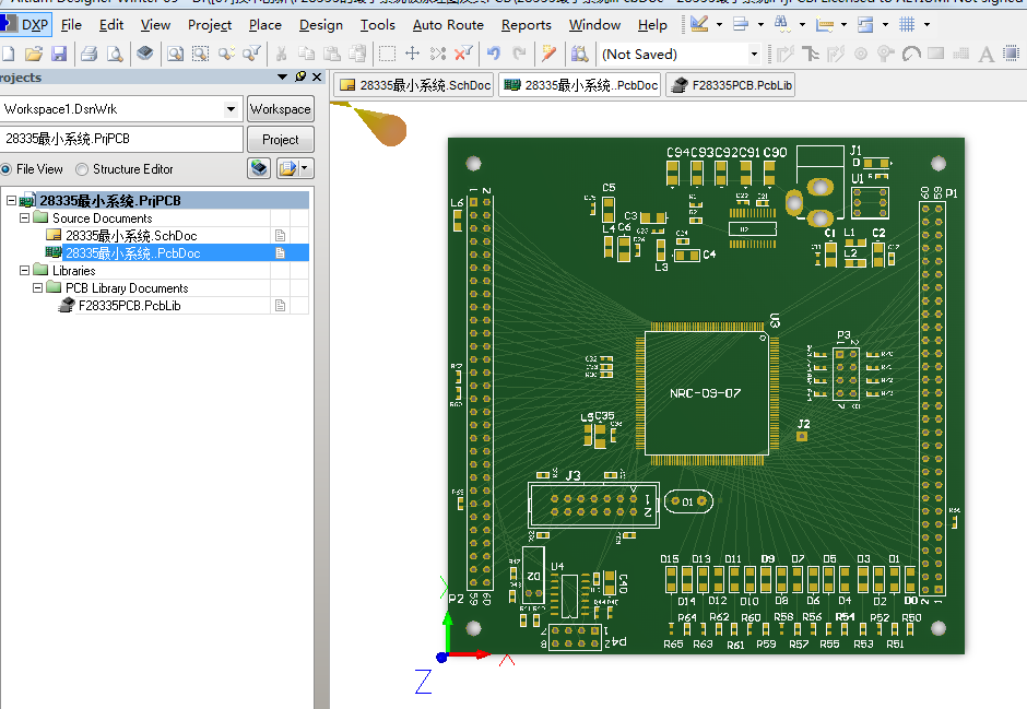 TMS320F28335 DSP最小系统ad设计原理图+PCB布局+封装文件