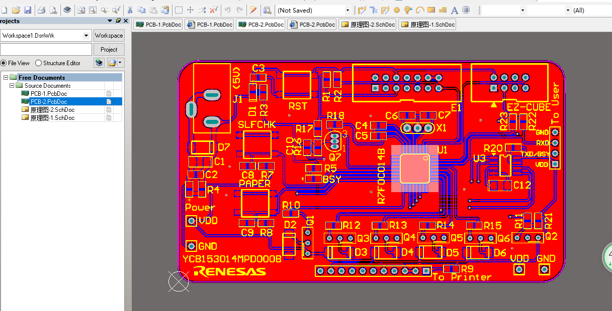 R7F0C014B2DFP设计微型打印机ALTIUM设计硬件原理图+PCB+BOM文件硬件采用2层板