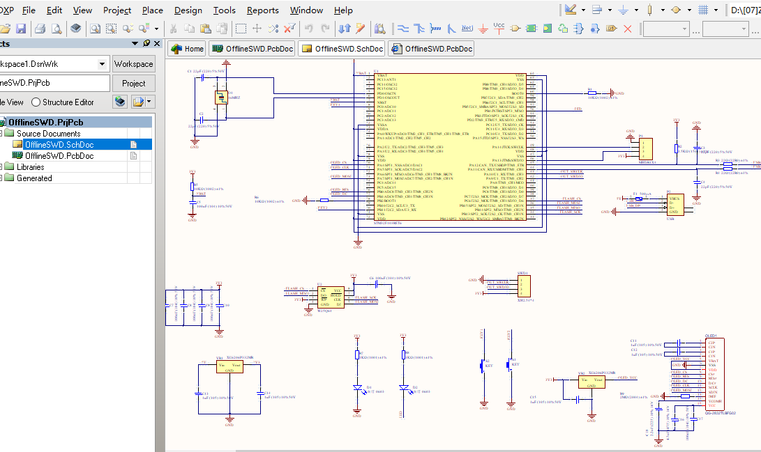 STM32F103RET6+0.91-oled屏 OfflineSWD板AD设计原理图+PCB+3D