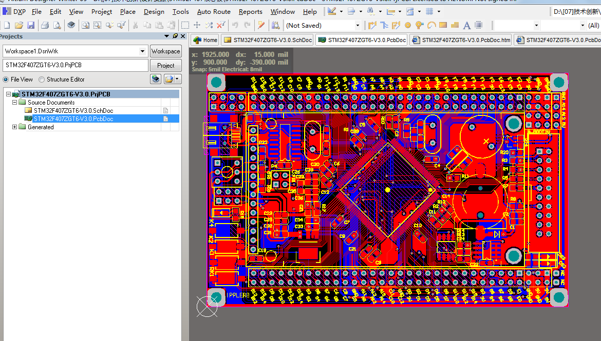 -STM32F407ZGT6最小系统开发板ad原理图+PCB+封装库文件