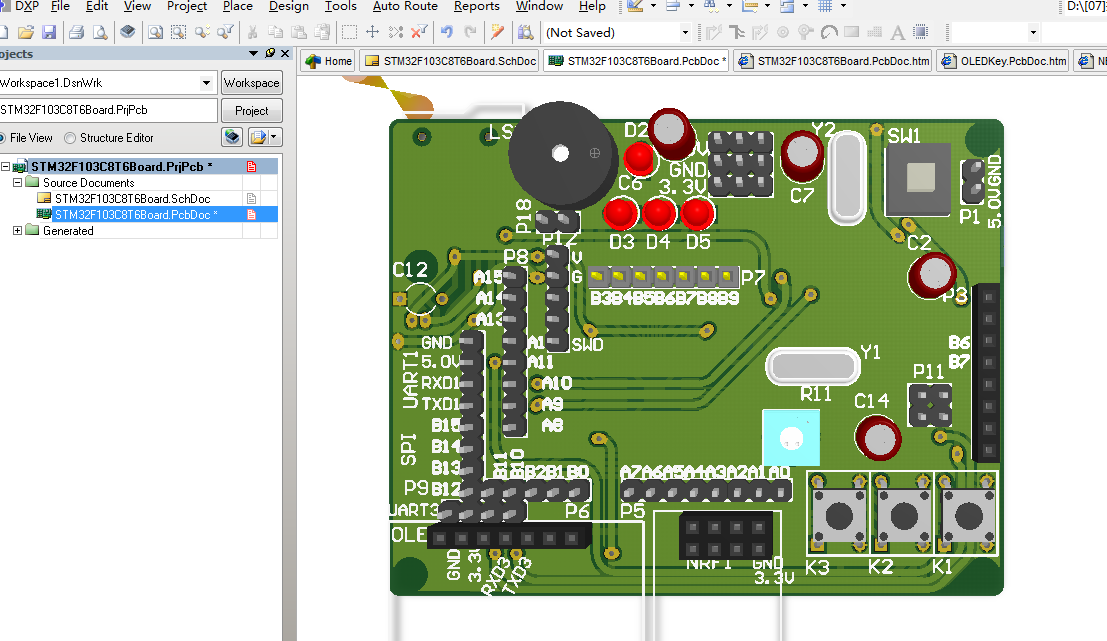 STM32F103C8T6 开发板Altium AD设计硬件原理图+PCB工程文件