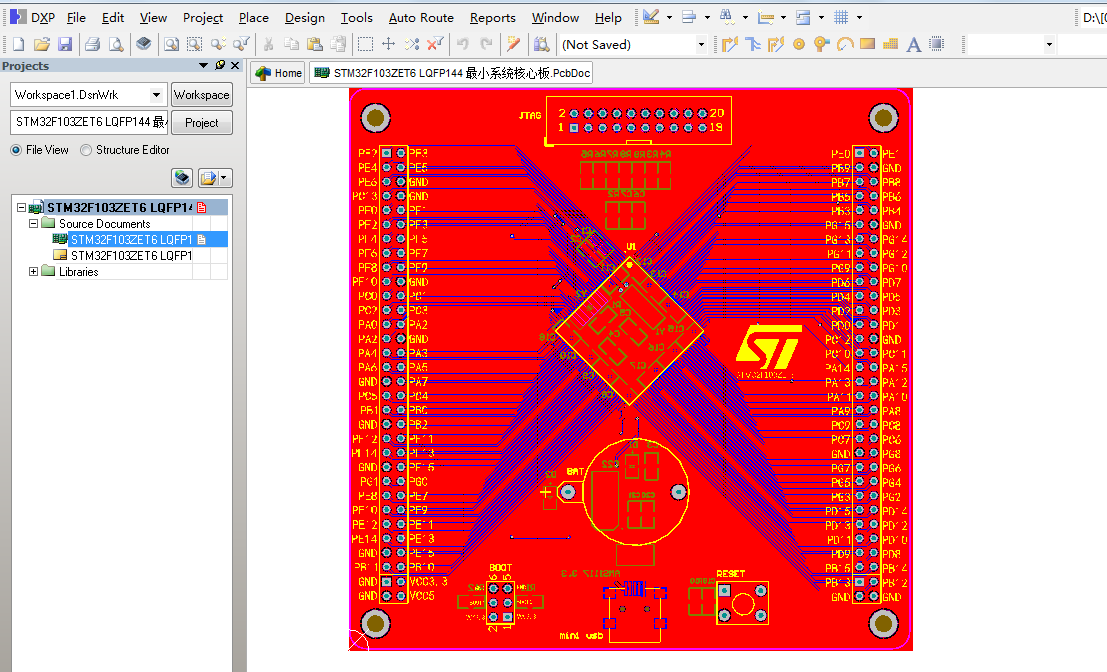 STM32F103ZET6 LQFP144 最小系统核心板ad硬件原理图+PCB文件+封装